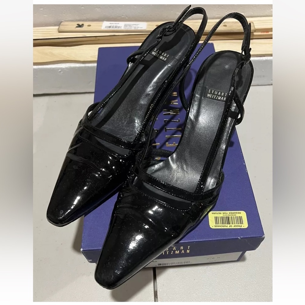 Vintage Stuart Weitzman Patent Point Toe Slingback Kitten Heels